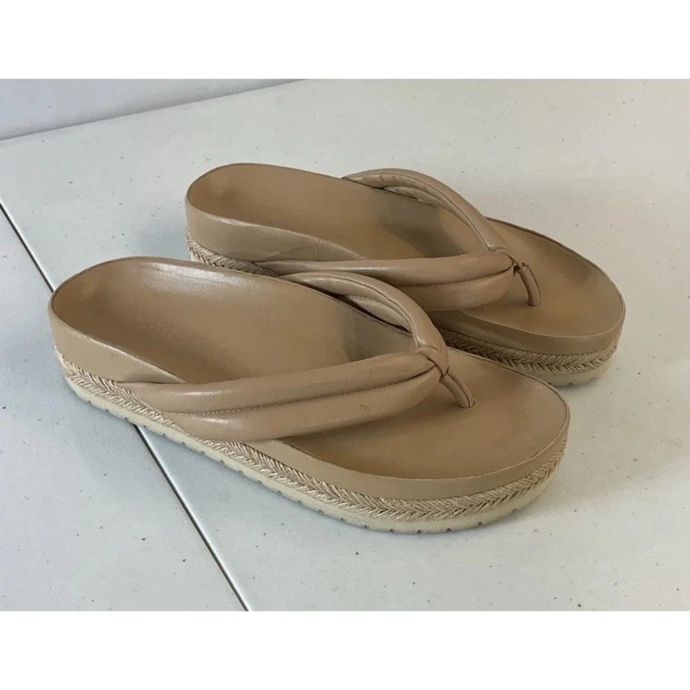 Vince Forest Espadrille‎ Tan Leather Platform Thong Sandals Sz 9M Casual Beach